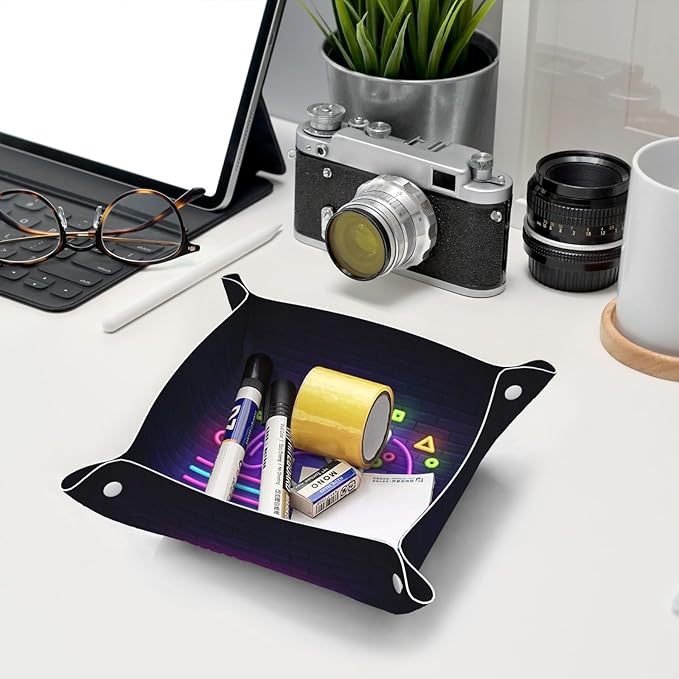 Valet Tray Gifts for Men Husband Boyfriend Boys – Catchall Bedside Vanity Tray, Nightstand Caddy Leather Holder for Keys, Wallet, Coins, Trinkets & Jewelry Gamer Play Win Game 009