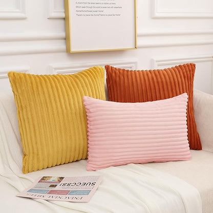 Simmore Decorative Fall Throw Pillow Covers 20x20 Set of 2, Soft Plush Flannel Double-Sided Fluffy Couch Pillow Covers for Sofa Living Room, Pink