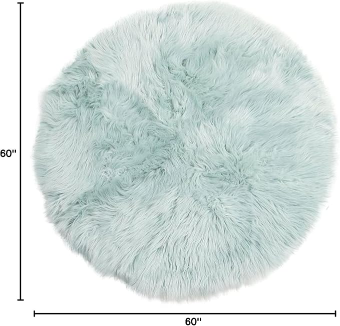 Super Area Rugs Ultra Soft & Fluffy Faux Sheepskin Rug, Teal 5 X 5 Round Carpet for Bedroom Living Room