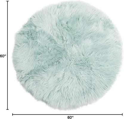 Super Area Rugs Ultra Soft & Fluffy Faux Sheepskin Rug, Teal 5 X 5 Round Carpet for Bedroom Living Room