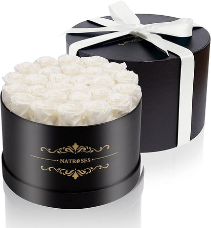 NATROSES 27 Piece Forever Preserved Roses in a Box, Preserved Flowers for Delivery Birthday, Flowers Roses Gifts for Her (White)