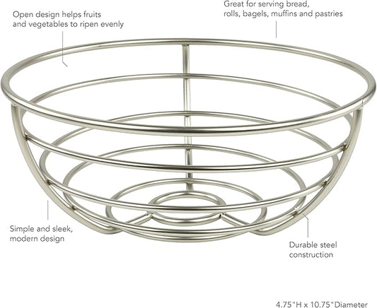 Spectrum Diversified Euro Fruit Bowl & Produce Basket Modern Countertop Food Storage for Fruits & Vegetables, Sleek Design with Sturdy Steel Construction,Silver