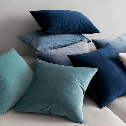 MIULEE Velvet Throw Pillow Covers 12x12 Inch, Pack of 2 - Dark Blue, Soft Solid Small Decorative Pillow Covers Modern Luxury Home Decor for Couch Chair Sofa Bedroom Livingroom Car