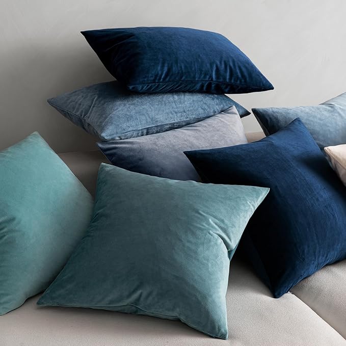 MIULEE 24x24 Inch Euro Sham Velvet Pillow Covers, Set of 2 Large Square Decorative Pillows - Dark Blue Super Soft for King Bed, Sofa, Couch, Accent Chairs