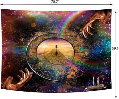 Delur Clock Time Travel Tapestry Galaxy Universe Starry Sky Wall Hanging Tapestry Milky Way Outer Space Abstract Psychedelic Nebula Headboard for Bedroom Living Room Home Decor (59.1" x 78.7")