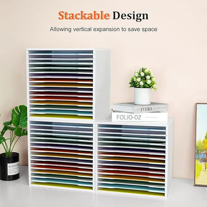 SANFURNEY 15 Tier Scrapbook Paper Organizer for Sizes 12" x 12", File Sorter Storage, Document Holder, Desktop Scrapbook Paper Organizer Rack for Home Office School Christmas
