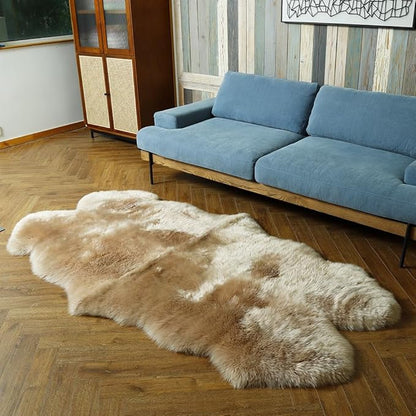LLB Genuine Sheepskin Area Rug Wool Rug Fur Carpet Fluffy Shaggy Fur Rug for Living Room Kids Bedroom Real Sheepskin Throw Lambskin Rugs Sofa Mat Chair Seat Covers (Tan, 4 x 6 ft Sheepskin)