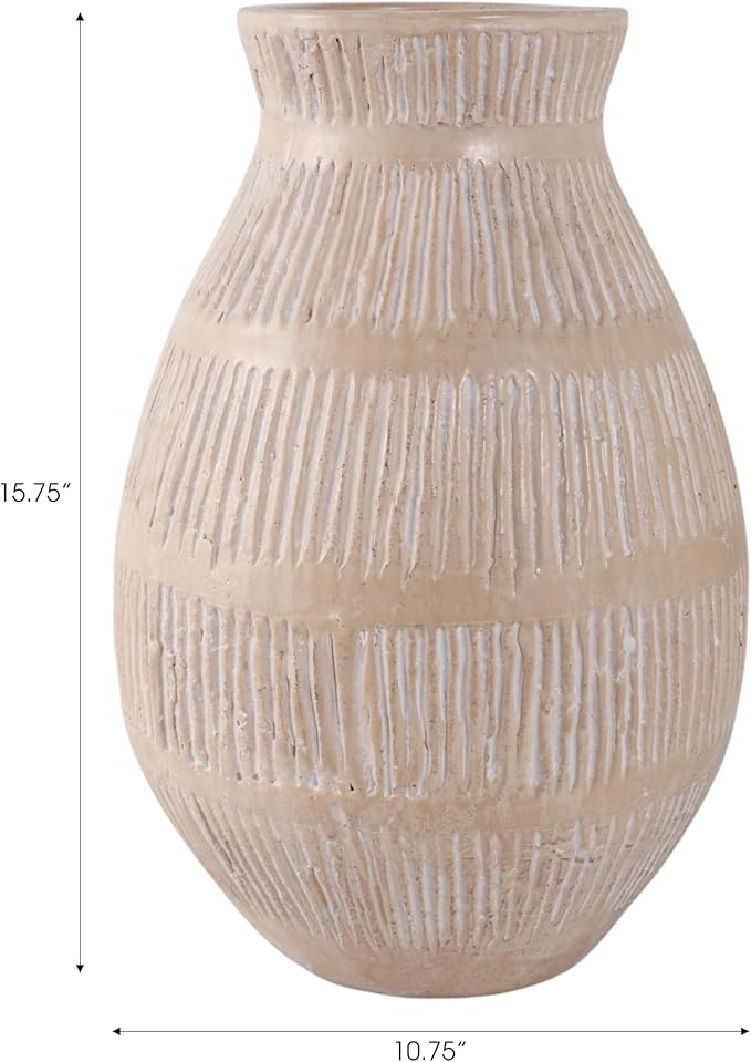 Ceramic Flower Vase for Living Room Decor – Decorative Terracotta Vase with Bold Textured Form for Fresh Flowers or Pampas Grass – Home Centerpiece for Bedroom, Table, or Office Decor – 16" Ivory