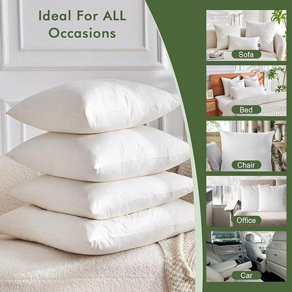 Feathers Down Throw Pillow Inserts 28x28, Set of 2, 100% Organic Cotton Shell, Soft Decorative Euro Pillow Insert for Living Room Sofa, Couch, or Bed (White)