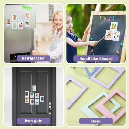 Epakh 20 Packs Magnetic Photo Picture Frame Cute Mini Table Photo Frame Holder 3 Inches Plastic Colorful Picture Display for Fridge Office (Stramineous)