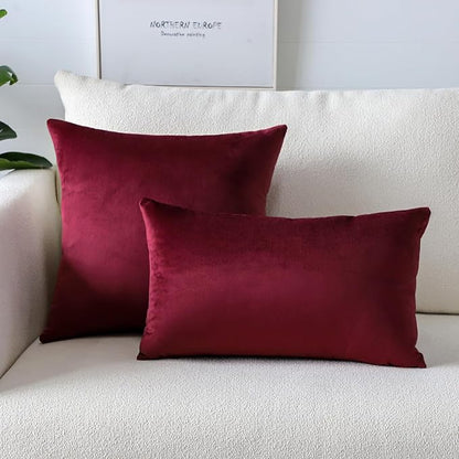 Artscope Luxury Velvet Pillow Covers Super Soft Decorative Square Throw Pillow Covers Case Cushion Covers for Sofa Couch Bedroom Car Decor 22x22 Inch Wine Red