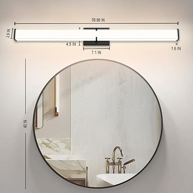 39.96Inch 3600LM Bathroom Light Fixtures 5CCT Optional, Black Modern LED Vanity Light Clear & White Shade, Dimmable Bathroom Lighting Fixtures Over Mirror - ETL Listed