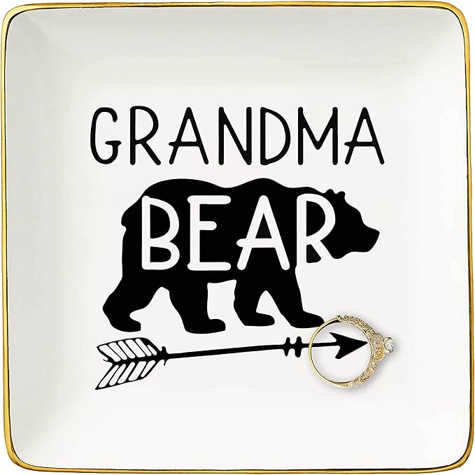 Funny Grandma Gifts-Mother's Day Gift for Grandmother from Grandchild-Bear Theme-Nana Birthday Thanksgiving Christmas Presents-Ceramic Jewelry Tray,Trinket Holder,Ring Dish