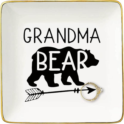 Funny Grandma Gifts-Mother's Day Gift for Grandmother from Grandchild-Bear Theme-Nana Birthday Thanksgiving Christmas Presents-Ceramic Jewelry Tray,Trinket Holder,Ring Dish