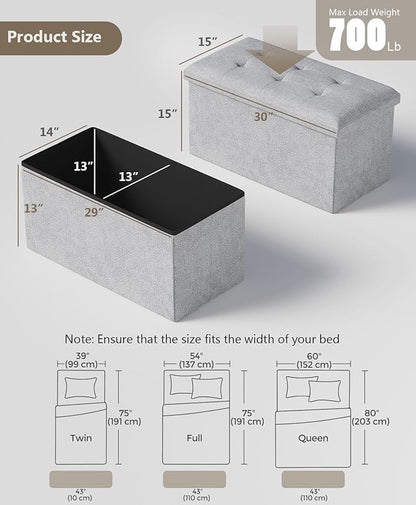 Folding Storage Ottoman Bench, Multi-Functional Ottoman Foot Rest, End of Bed Bench, Storage Chest for Living Room, Bedroom, Hallway, Entryway, Holds Up to 600 lbs (Dark Gray, 30 Inches)