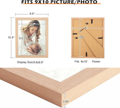 9x10 Picture Frame Natural Woodgrain,Rustic 10x9 Picture Frame Beige, Pic Hanging Poster Frame, 9 by 10 Gallery Family Portrait Photo Frame Horizontal and Vertical Display for Wall Hanging/Tabletop