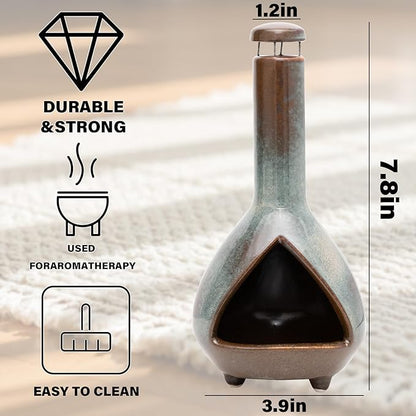 Premium Ceramic Palo Santo Holder & Smudge Bowl-Mini Chiminea| Multi-Purpose Burner for Sage Sticks, Incense Cones, Copal & Candles|Energy Cleansing, Yoga Meditation Accessories|Anxiety Relief