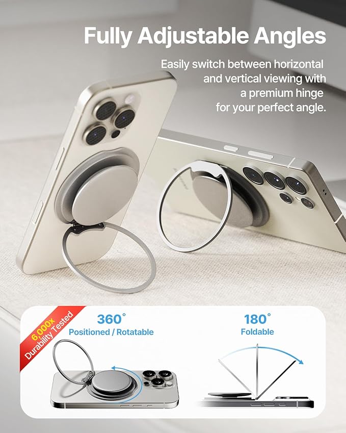 Sinjimoru for MagSafe Phone Grip — 3000G Magnetic Hold, Soft Silicone Comfort, Metal Plate Included, iPhone 17/16/15/14/13, M-Tap Tok Ring Stand Space Gray