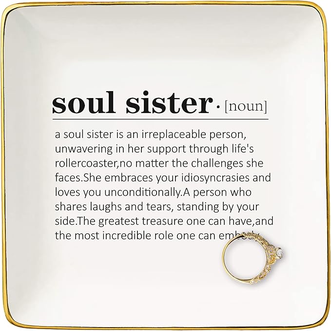 NZY Emotional Soul Sister Gifts for Women,Sis-in-Law,Bestie,BFF,Best Friends-Unbiological Sister Appreciation Present-Friendship Birthday Christmas Gifts-Ceramic Jewelry Tray Trinket Holder Ring Dish