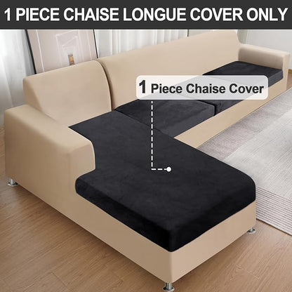 Couch Cover 1 Piece Chaise Lounge Cover Velvet Sectional Couch Cushion Cover Separate L Shape Sofa Slipcovers Furniture Protector for Dogs Pets (Chaise or Sofa 3-Seater, Black)