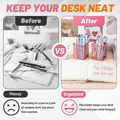 Segarty Pen Cup, 12 Pack Square Dark Pink Pen Holder for Desk, Multifuntional Mesh Pencil Cups Holder for Marker, Office Supplies, School Students, Home, Desktop Accessories Storage Organizer