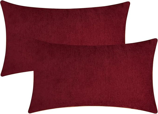 Jeneoo Santa Red Decorative Throw Pillow Covers Soft Chenille Comfy Lumbar Couch Cushion Cases for Living Room Sofa Decor (Set of 2, 12 x 20 Inches)