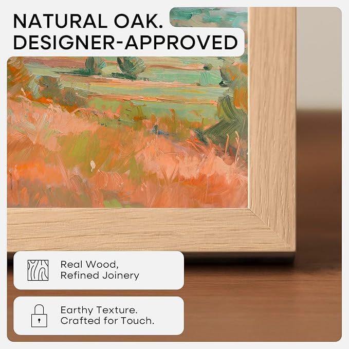 Homeforia 14x24 Picture Frame Natural Wood, High End Oak 14x24 Light Wooden Poster Frame with Mat 11x22, 14 x 24 Frames Matted to 11 x 22 Photo, 24x14 Hanging Frame, Tempered Glass, Wall Kit, Set of 1