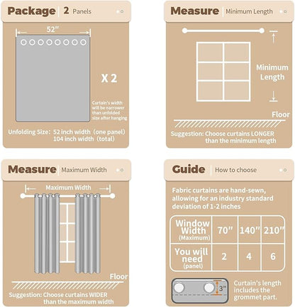 BGment 100% Long Blackout Curtains for Living Room 96 Inch Long - Linen Textured Thermal Insulated Total Sun Blocking Linen Look Burlap Color Window Drapes for Bedroom/Farmhouse, 2 Panels, 52 x 96