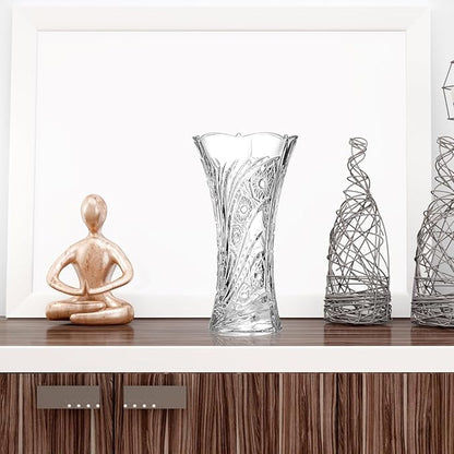 CS Crystal Vase 12-inch high, Sunflower Design, for Flowers & Decor. Lovely Nice Shiny Piece. Perfect as a Gift, Suitable for All Occasions.