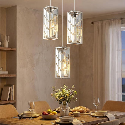 Brass Nickel Pendant Lighting Modern Pendant Light, Mini Crystal Chandeliers,Adjustable Pendant Light Fixture for Kitchen Island Dinning Room Bedroom (3 Light)