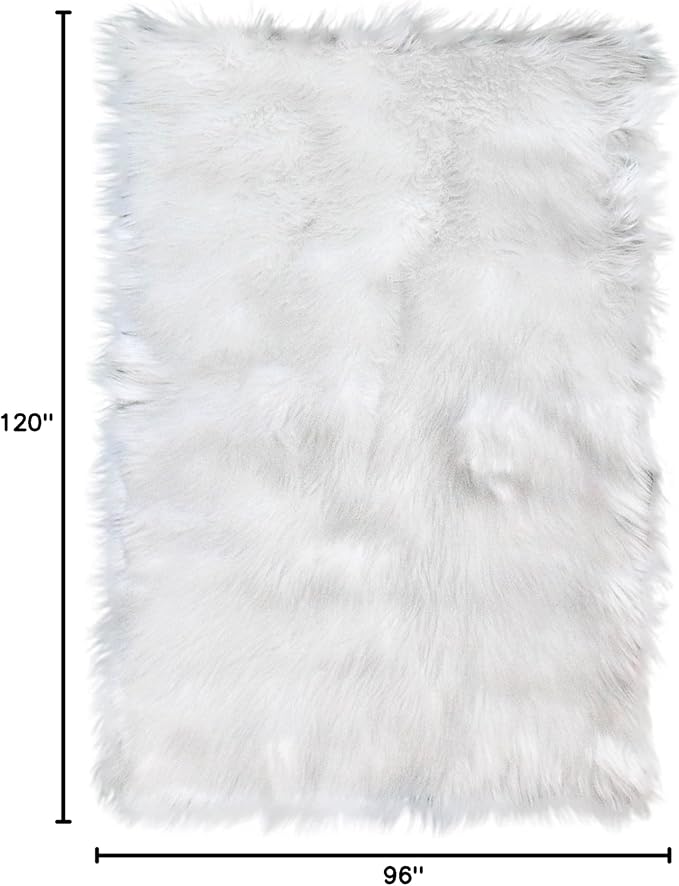 Super Area Rugs Ultra Soft & Fluffy Faux Sheepskin Rug, White 8 x 10 Feet Carpet for Bedroom Living Room