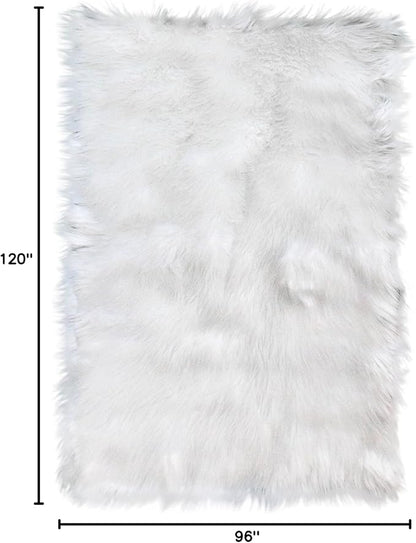 Super Area Rugs Ultra Soft & Fluffy Faux Sheepskin Rug, White 8 x 10 Feet Carpet for Bedroom Living Room