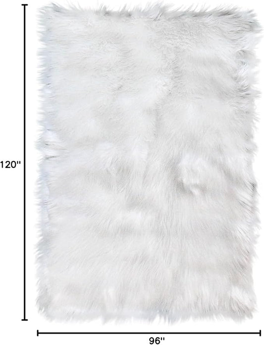 Super Area Rugs Ultra Soft & Fluffy Faux Sheepskin Rug, White 8 x 10 Feet Carpet for Bedroom Living Room