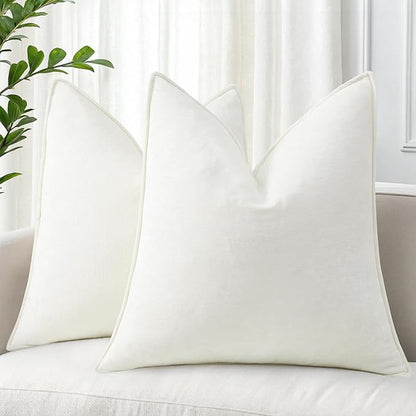 decorUhome Spring Couch Euro Sham Throw Pillow Covers 24x24 Set of 2, Decorative Soft Velvet Neutral Chenille Pillow Covers with Elegant Design for Sofa Bed Living Room Home Decor, Cream White