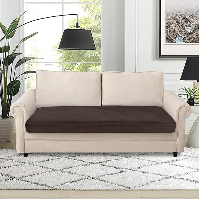 NAISI Couch Cushion Covers 1 Piece Velvet Stretch Loveseat Cover or 2 Seat Sofa Cover Soft Individual Couch Covers for Sectional Sofa(1 PC for 2-Seat Cushion or Loveseat,Brown)