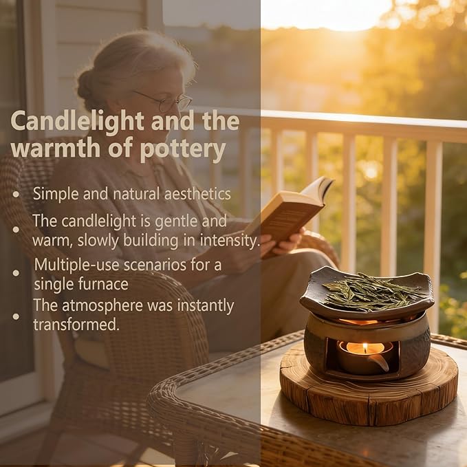 Ceramic Aromatherapy Stove Essential Oil Burner, Aromatherapy Burner for Herbs, Tealight Wax Warmer, Tea Light Candle Holders Teapot Warmer, Zen Incense Burner Kit for Home Office