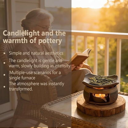 Ceramic Aromatherapy Stove Essential Oil Burner, Aromatherapy Burner for Herbs, Tealight Wax Warmer, Tea Light Candle Holders Teapot Warmer, Zen Incense Burner Kit for Home Office