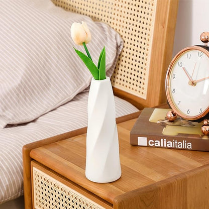 10 Pack White Flower Vases Bulk, 8" Modern Style Vases, Composite Plastic Unbreakable Bud Vase, Tall Conic Floral Vase for Centerpieces Bouquet Home Decor Wedding Party Dinner Table