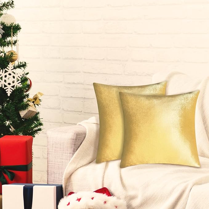 2 Pack 18x18 Pillow Cover Velvet Pillow Covers, Square Throw Pillow Covers for Living Room Decorations Throw Pillow Case, Throw Pillow Cover Cushion Cover for Home Sofa Bedroom Car, Gold