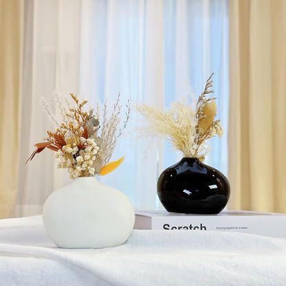 Black and White Ceramic Vase Set of 2, Cute Oval Ceramic vases, Small Modern Home Decor Flower Vase, vases for centerpieces, Bud vases for Decor, Farmhouse Small Ceramic vases Set