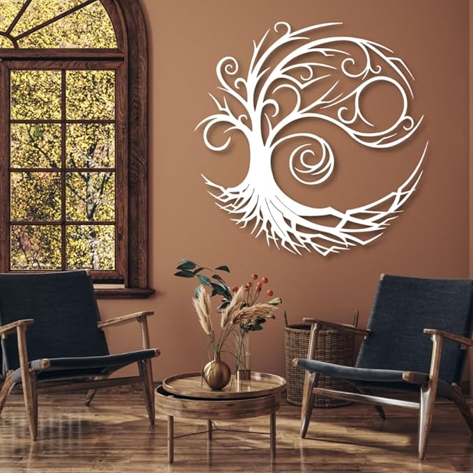 Yemwot Metal Tree of Life Wall Decor, Circle of Life Metal Tree Wall Art, Branch Art, Spiritual Decor, Modern Sculpture Decoration, Living Room Bedroom Decoration (White, 29"x 29"| 76x76cm)