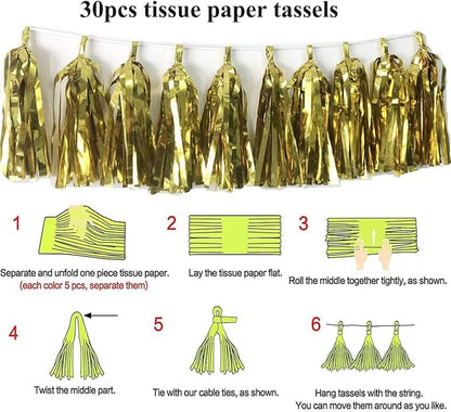 30pcs Paper Tassels Garland Banner Tissue Paper Tassel DIY Hanging Paper Decorations Party Tassel Garland Decor Baby Shower Nursery Wedding Festival Baby Shower Decoration(30, Gold)