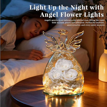Beferr Valentines Day Rose Gifts for Her Women Mom Gifts for Birthday, Fresh Flowers for Delivery Prime Forever Preserved Rose in Glass Angel Figurine, for Grandma Wife Kids Daughter