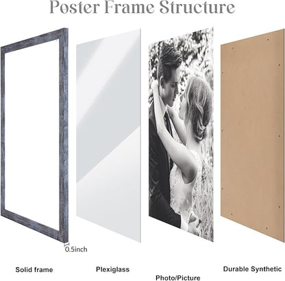 22x30 Frame Rustic Blue, 30x22 Picture Poster Frame, Horizontal Vertical Hanging, 22 by 30 Wall Gallery Family Concert Portrait Photo Frame Anniversary/Birthday/Wedding/Thank you/Christmas Gift