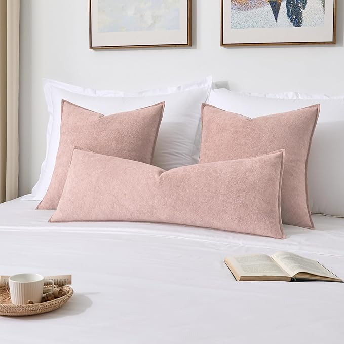 Kevin Textile Valentines Day Decorative Pillow Covers Light Pink 18x18 Inch Pack of 2 Waterproof Soft Boucle Textured Throw Pillowcases Elegant Accent Pillows for Couch Sofa Chair Bed Home