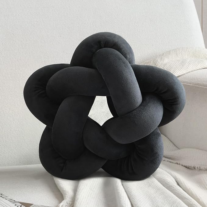 Knot Plush Throw Pillow Handmade Knotted Star Pillow Soft Sofa Lumbar Cushion Stuffed Star Cushion Home Office Children Room Decor, Black