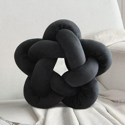 Knot Plush Throw Pillow Handmade Knotted Star Pillow Soft Sofa Lumbar Cushion Stuffed Star Cushion Home Office Children Room Decor, Black