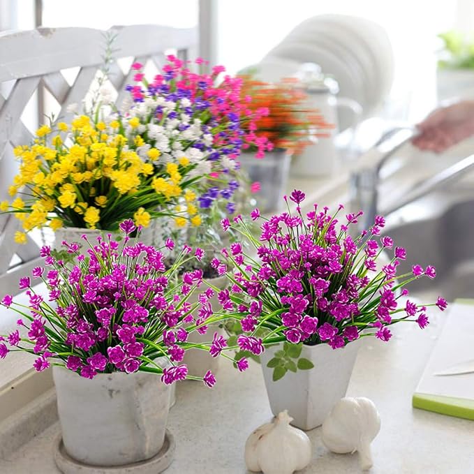 Artificial Flowers, 20 Bundles Outdoor Fake Flowers for Decoration UV Resistant Faux Plastic Plants Garden Porch Window Box Décor (Purple)