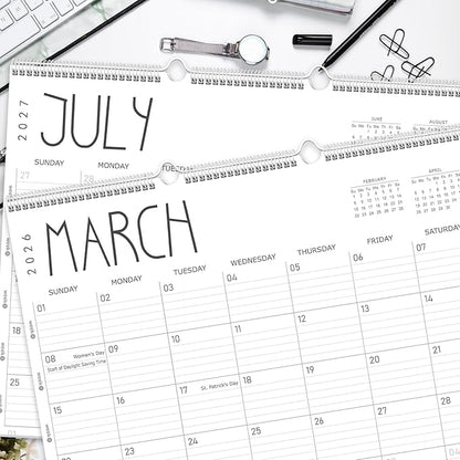 GuassLee Large Wall Calendar 2026-2027, 24-Month 22" x 17" Wall Calendar from Jan. 2026 to Dec. 2027, Large Desktop Hanging Monthly Planner with Thick Paper, Ruled Blocks for Home School Office
