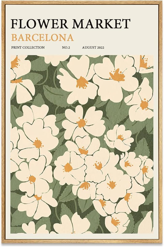 Zzuyi Framed Flower Market Wall Art,Green And White Fresh Art Print for Bathroom, Bed Room, Office Home Decoration Gift- 16"x 24"